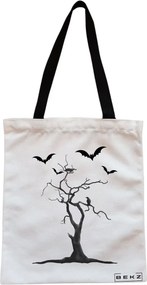 Sacosa de Panza pentru Cumparaturi, Geanta Tote, model The Haunted Tree, Cu fermoar, 38x34.5 cm, Alba, BEKZ®