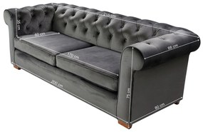 Canapea extensibila Oxford Chesterfield, 88x216x75 cm, 3 locuri, Antracit