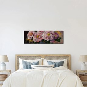 Tablou - Pictură în ulei, flori în vază (cu ceas) (90x30 cm)