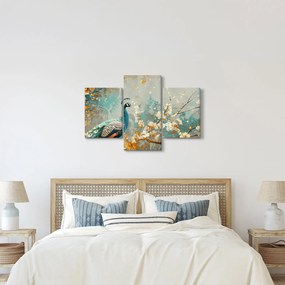 Tablou - Păun cu decor de aur (90x60 cm)