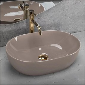 Lavoar pe blat Rea Lisa oval 49 cm bej lucios