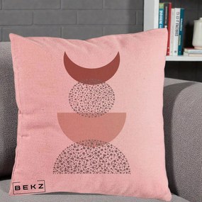 Perna Decorativa Boho Luna Plina si Forme Punctate, 40x40 cm, Roz, Husa Detasabila, Perna Inclusa, BEKZ®