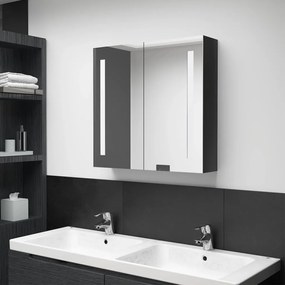 Dulap de baie cu oglinda si LED negru stralucitor 62x14x60 cm Negru stralucitor, 62 x 14 x 60 cm