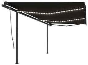 vidaXL Copertină retractabilă manual cu LED, antracit, 6x3 m