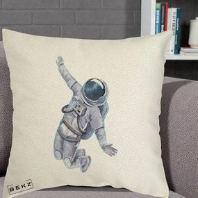 Perna Decorativa Astronaut Acuarela Zbor, 40x40 cm, Ecru, Husa Detasabila, Perna Inclusa, BEKZ®