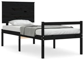 3195450 vidaXL Cadru de pat cu tăblie single, negru, lemn masiv