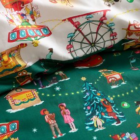 Lenjerie de pat pentru copii verde din bumbac pentru pat dublu 200x200 cm Christmas Fairground – Belle &amp; Boo
