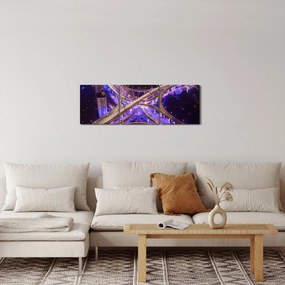 Tablou cu o interesecție mare noapte (cu ceas) (90x30 cm)