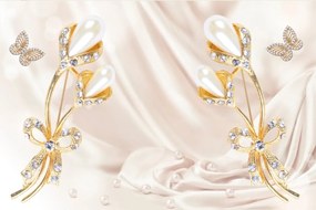 Tapet Premium Canvas - Flori aurii si perle