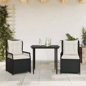 3262957 vidaXL Set mobilier de grădină cu perne, 3 piese, negru, poliratan