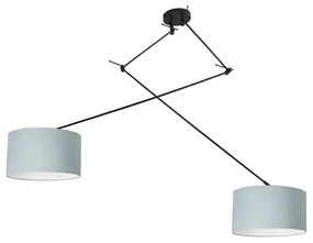 Lampă suspendată neagră cu abajur 35 cm albastru deschis reglabil cu 2 lumini - Blitz