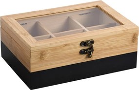 Cutie pentru depozitarea pliculetelor de ceai Kesper 58940, 6 compartimente, 21,6 x 15 x 8,5 cm, Bambus, Maro/Negru