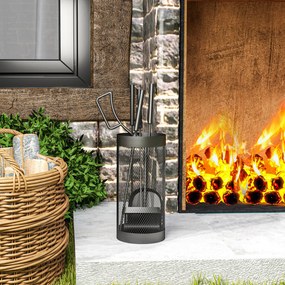 Outsunny Set Accesorii Șemineu 5 Piese Metal cu Coș Mătură Lopată Clești Negru | Aosom Romania