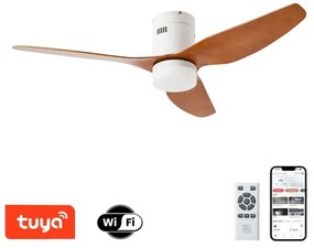 ZEVENTI - Ventilator de tavan LED PADUA, 18W/230V, Wi‑Fi Tuya, alb/maro + telecomandă