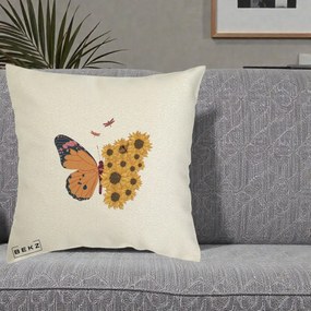 Perna Decorativa Fluture Floarea-Soarelui, 40x40 cm, Ecru, Husa Detasabila, Perna Inclusa, BEKZ®
