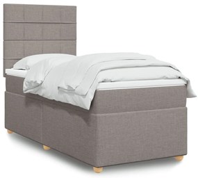 vidaXL Pat box spring cu saltea, gri taupe, 90x200 cm, textil