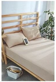 Set cearșaf și față de pernă bej din bumbac cu elastic 180x200 cm – Mila Home
