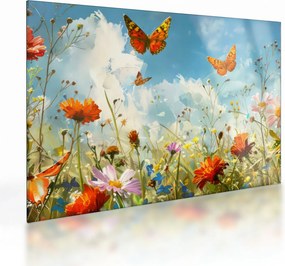 Tablou pe sticlă - Fluturi pe pajiștea de vară (70x50 cm)