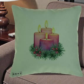 Perna Decorativa Lumanari Advent Roz-Violet, 40x40 cm, Verde, Husa Detasabila, Perna Inclusa, BEKZ®