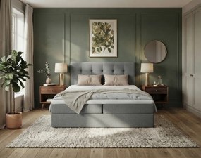 Pat tapițat boxspring DIRELIS TRINITY 140x200 cm gri Saltea: Saltea cu arcuri Bonell