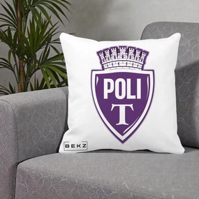 Perna Personalizata Poli Timisoara Fotbal, 40x40 cm, Alba Mata, Husa Detasabila, Perna Inclusa, BEKZ®