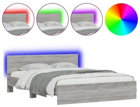 3207600 vidaXL Cadru de pat cu tăblie și LED, gri sonoma, 160x200 cm