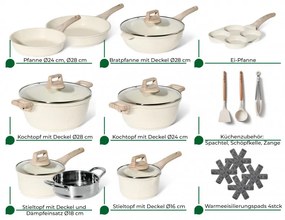 Set oale si tigai Just Perfecto JL-721, 21 h, Finisaj marmura, Inductie, Oala aburi, Accesorii, Bej
