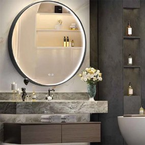 Oglinda cu iluminare si dezaburire Fluminia Uccello 90 cm negru mat