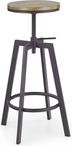 Scaun bar industrial H64, stejar/gri inchis, 30x30x63/80 cm