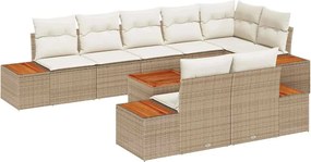vidaXL Set de canapele pentru grădină cu pernă 9 pcs Bej Rattan poli