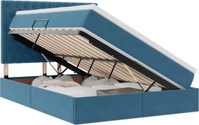 vidaXL Pat cu saltea și LED Albastru închis 140 x 200 cm Catifea