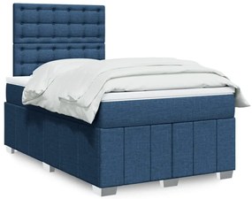 vidaXL Pat box spring cu saltea, albastru, 120x200 cm, textil