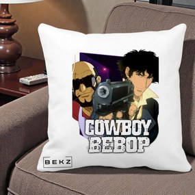 Perna Personalizata Cowboy Bebop Spike si Jet Poster, 40x40 cm, Alba Mata, Husa Detasabila, Perna Inclusa, BEKZ®