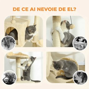 PawHut Ansamblu pentru Pisici, 140 Cm, cu 2 Căsuțe, Hamac, Culcuș și Stâlpi din Sisal, Bej | Aosom Romania