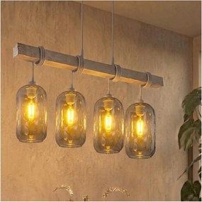 Brilagi - Lustră pe cablu WOOD GLASS 4xE27/60W/230V pin/gri/gri fumuriu