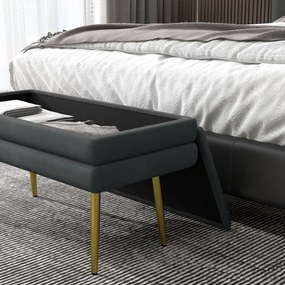 HOMCOM Banc bancă cutie de depozitare 2 în 1 cu asistent aspect de catifea și picioare din oțel - 79,5L x 37,5P x 43H cm gri și aurit | Aosom Romania
