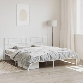 355322 vidaXL Cadru de pat metalic cu tăblie, alb, 193x203 cm