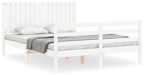 3194772 vidaXL Cadru de pat cu tăblie, alb, king size, lemn masiv