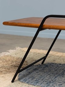 Măsuță de cafea dreptunghiulară din lemn de mango și metal, maro și negru, cu suport pentru reviste, finisaj satinat, 40 x 107 x 50 cm, „Easypeasy”