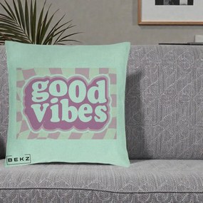 Perna Decorativa Good Vibes Retro Roz, 40x40 cm, Verde Menta, Husa Detasabila, Perna Inclusa, BEKZ®
