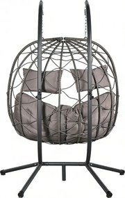 Fotoliu leagan dublu suspendat în formă de ou, balansoar cu perne detasabile, pentru interior, gazon, grădină, Gri