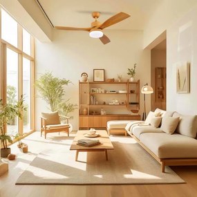 ZEVENTI - Ventilator de tavan MARE LED, 24W/230V, Wi‑Fi Tuya, finisaj stejar + telecomandă