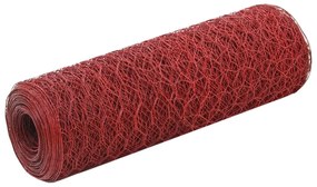 vidaXL Plasă de sârmă găini, roșu, 25 x 0,5 m, oțel cu înveliș PVC