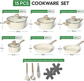Resigilat: Set oale si tigai Just Perfecto JL-28, 15 piese, Turnat, Acoperire din marmura, Inductie, Accesorii, Bej