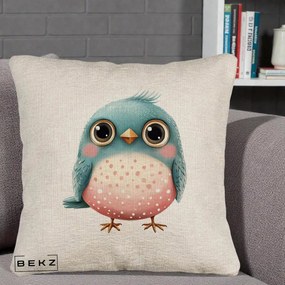 Perna Decorativa Pasare Teal-Roz cu Pete, 40x40 cm, Bej Canapea, Husa Detasabila, Perna Inclusa, BEKZ®