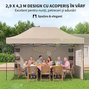 Outsunny Pavilion 3x4,3m, Acoperiș UPF50+, Pereți, Geantă cu Roți, Tenda Grădină, Maro Nisipiu | Aosom Romania