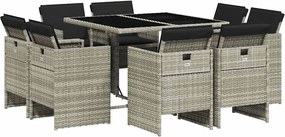 vidaXL Set mobilier grădină cu perne, 9 piese, gri deschis, poliratan