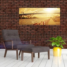 Tablou cu pod și apus de soare (120x50 cm)