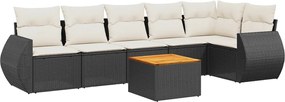 vidaXL Set canapele de grădină cu perne, 7 piese, negru, poliratan