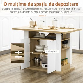 HOMCOM Insulă de Bucătărie pentru 4-6 Persoane, Bufet de Bucătărie cu Dulapuri cu 2 Uși și Rafturi Deschise, 110x70x75.5 cm, Alb